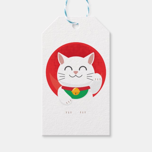 Cat Maneki Neko Japan Lucky Cat Funny Gift Idea Presentetikett (Framsidan)