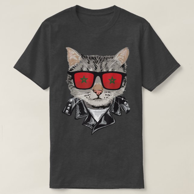 Cat Marockos Flagga Sunglass Coola Marocko Katt T Shirt (Design framsida)
