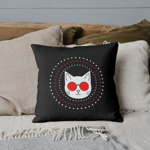 Cat Mascot Sol Glasses Funny Coola Cute Red Black Kudde