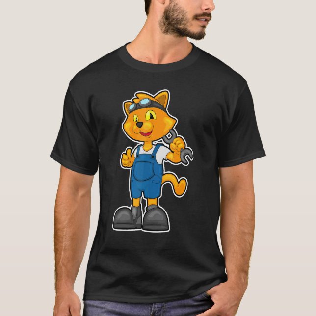 Cat Mechanic Wrench T Shirt (Framsida)