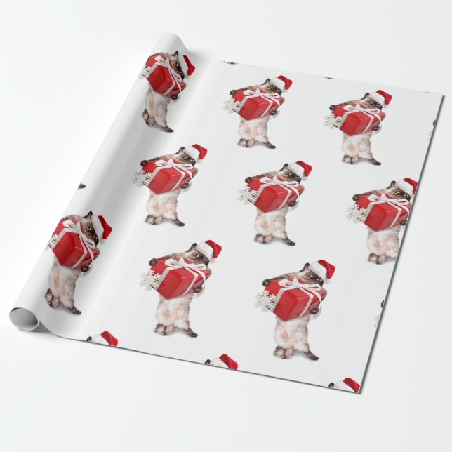 CAT MED CHRISTMAS GIFT CHRISTMAS GIFT WRAP PRESENTPAPPER (Utrullad)