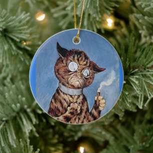 CAT MED CIGAR LOUIS WAIN ART CHRISTMAS ORNATION JULGRANSPRYDNAD KERAMIK