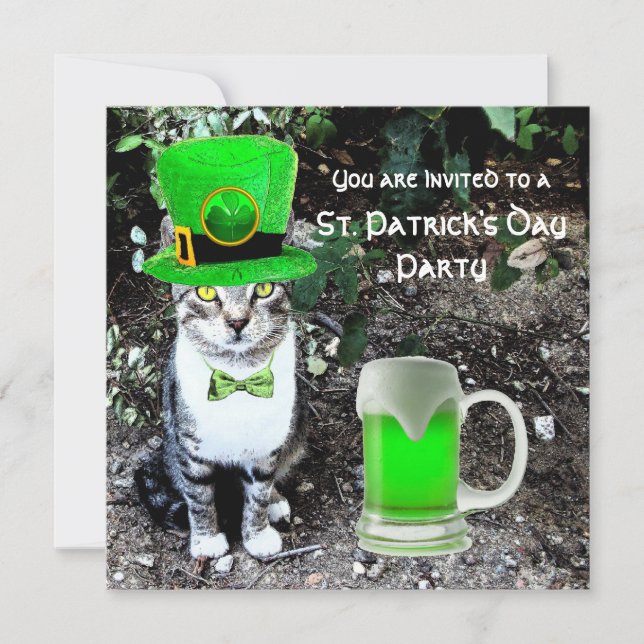 CAT MED GRÖNT IRISH BEER ST PATRICK'S DAY PARTY INBJUDNINGAR (Framsida)