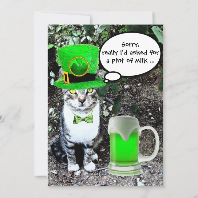 CAT MED GRÖNT IRISH BEER ST PATRICK'S DAY PARTY INBJUDNINGAR (Framsida)