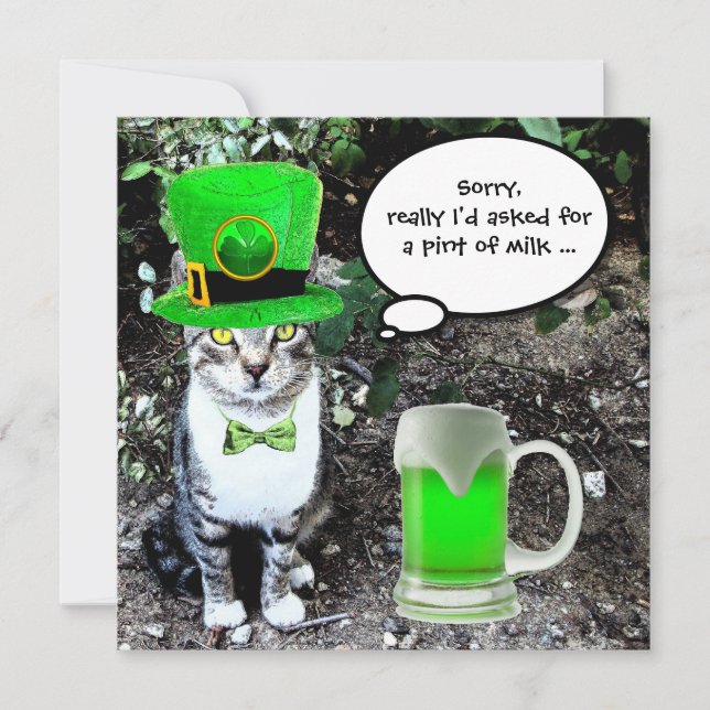 CAT MED GRÖNT IRISH BEER ST PATRICK'S DAY PARTY INBJUDNINGAR (Framsida)