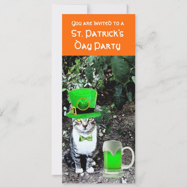 CAT MED GRÖNT IRISH BEER ST PATRICK'S DAY PARTY INBJUDNINGAR (Framsida)