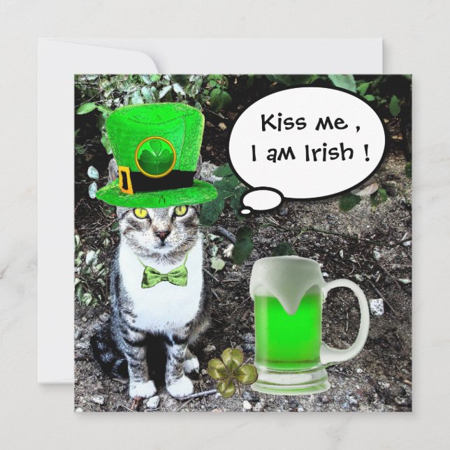 CAT MED GRÖNT IRISH BEER ST PATRICK'S DAY PARTY INBJUDNINGAR (Framsida)