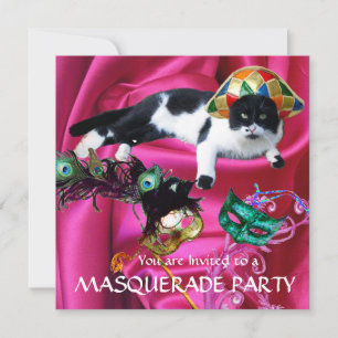 CAT MED HARLEQUIN HAT OCH MASQUERADE PARTY MASKS INBJUDNINGAR
