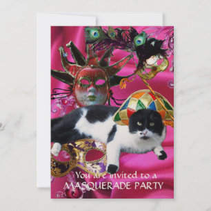 CAT MED HARLEQUIN HAT OCH MASQUERADE PARTY MASKS INBJUDNINGAR