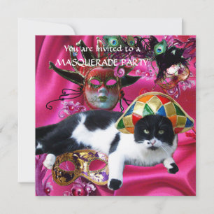 CAT MED HARLEQUIN HAT OCH MASQUERADE PARTY MASKS INBJUDNINGAR