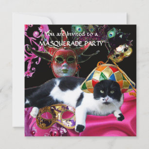 CAT MED HARLEQUIN HAT OCH MASQUERADE PARTY MASKS INBJUDNINGAR