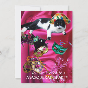 CAT MED HARLEQUIN HAT OCH MASQUERADE PARTY MASKS INBJUDNINGAR