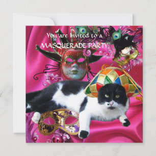 CAT MED HARLEQUIN HAT OCH MASQUERADE PARTY MASKS INBJUDNINGAR