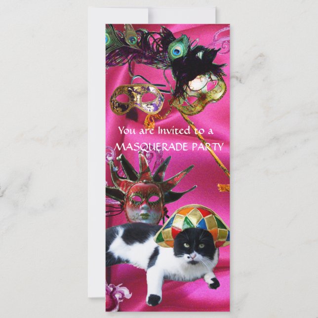 CAT MED HARLEQUIN HAT OCH MASQUERADE PARTY MASKS INBJUDNINGAR (Framsida)