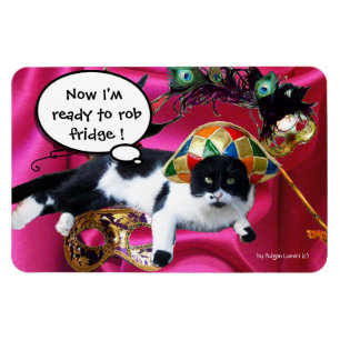 CAT MED HARLEQUIN HAT OCH MASQUERADE PARTY MASKS MAGNET