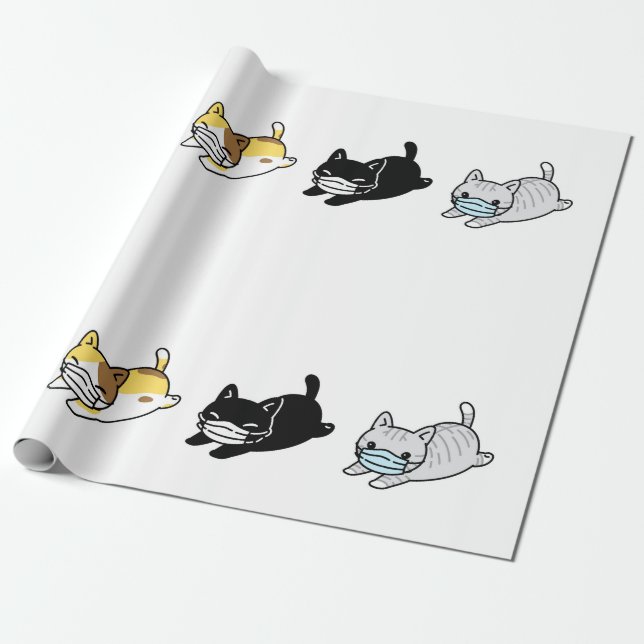 CAT MED MASK Wrapping Papper Presentpapper (Utrullad)