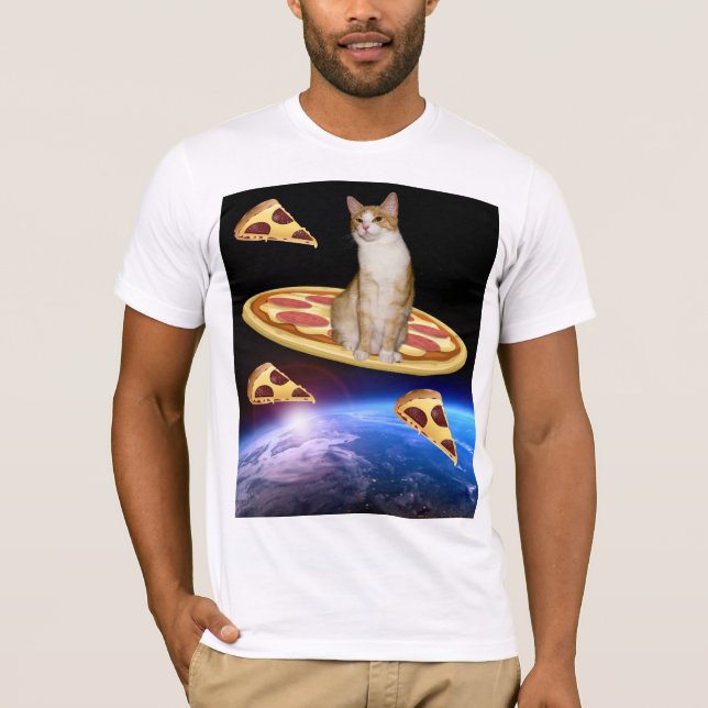 CAT MED PIZZA I RYMMET LUNGA T-shirts (Framsida)