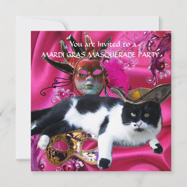 CAT MED TRECORN HAT OCH MASQUERADE PARTY MASKS INBJUDNINGAR (Framsida)