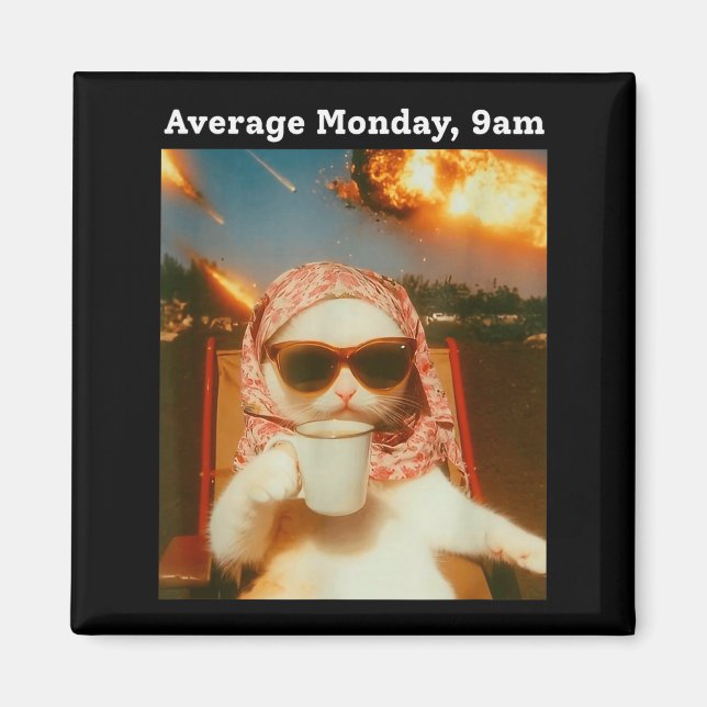 Cat Meme Average Monday 9am Funny Sarcastic Back T Magnet (Framsidan)
