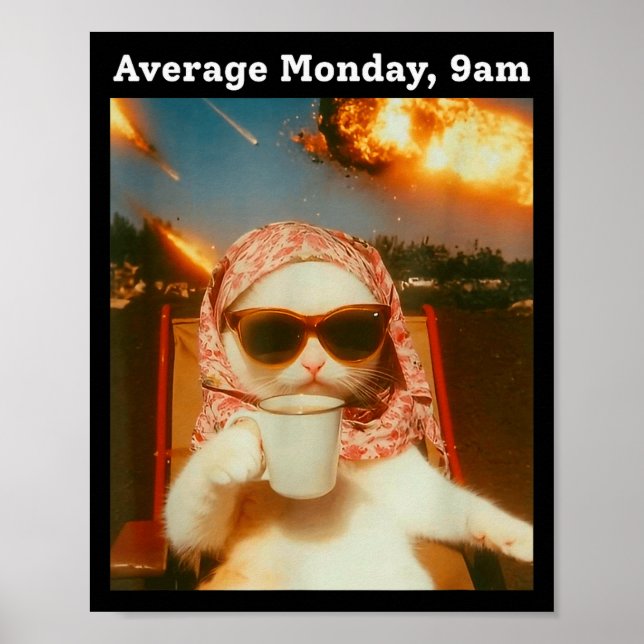 Cat Meme Average Monday 9am Funny Sarcastic Back T Poster (Framsidan)