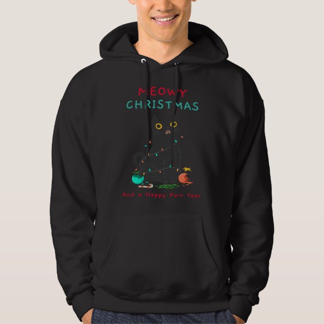 Cat Meme  Cat  Meowy Christmas Tree Light Hoodie (Framsida)