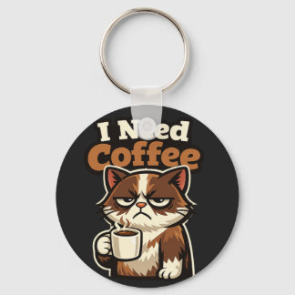 CAT MEME “I NEED COFFE” NYCKELRING
