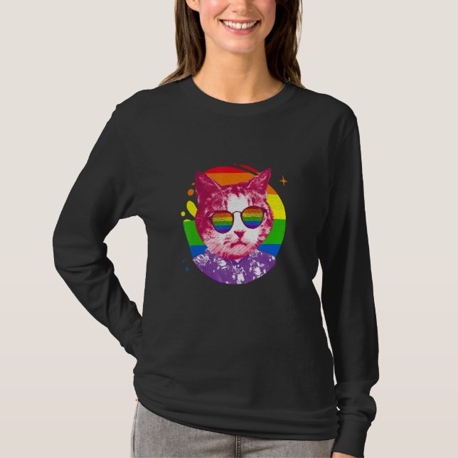 Cat Memo Rainbow Sunglasses Lgbt Pride Kärlek T Shirt (Framsida)