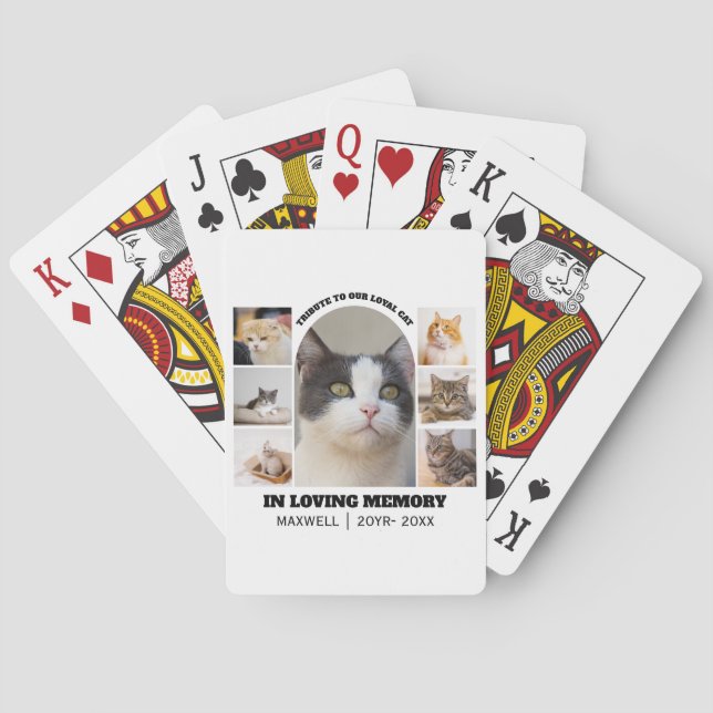 Cat Memorial 7 Photo Collage Pet Tribute Template Casinokort (Baksidan)