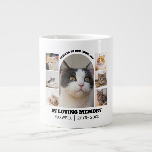 Cat Memorial 7 Photo Collage Pet Tribute Template Jumbo Mugg (Framsidan)