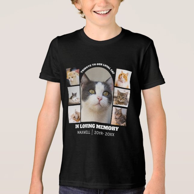 Cat Memorial 7 Photo Collage Pet Tribute Template T Shirt (Framsida)