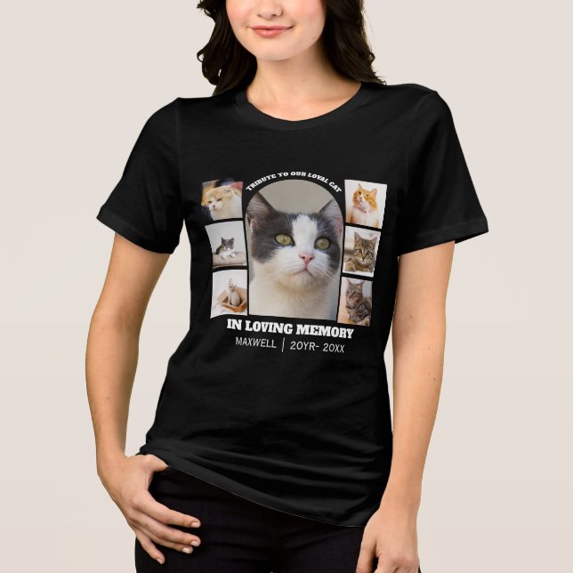 Cat Memorial 7 Photo Collage Pet Tribute Template T Shirt (Framsida)
