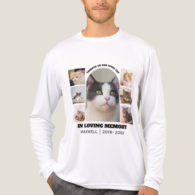 Cat Memorial 7 Photo Collage Pet Tribute Template T Shirt (Framsida)