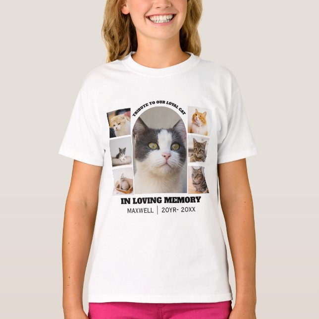 Cat Memorial 7 Photo Collage Pet Tribute Template T Shirt (Framsida)