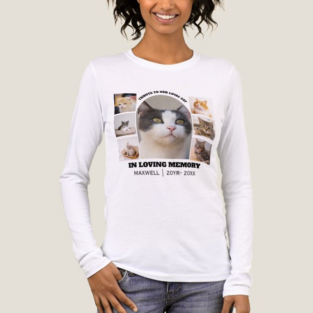 Cat Memorial 7 Photo Collage Pet Tribute Template T Shirt (Framsida)