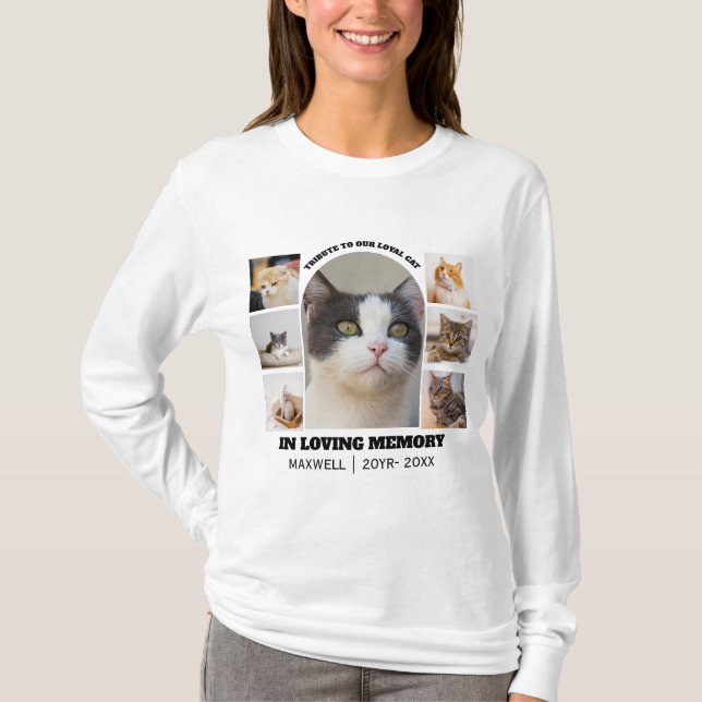 Cat Memorial 7 Photo Collage Pet Tribute Template T Shirt (Framsida)