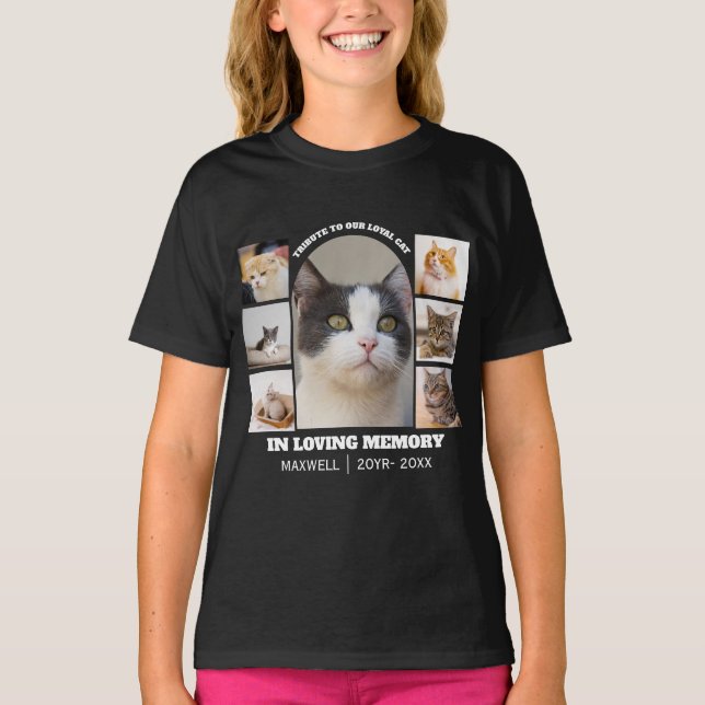 Cat Memorial 7 Photo Collage Pet Tribute Template T Shirt (Framsida)