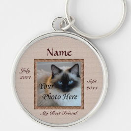 Cat Memorial Brown Tones Anpassningsbar Photo Pet Rund Silverfärgad Nyckelring