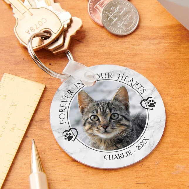 Cat Memorial Forever i vår hörselfoto Marble Nyckelring (Skapare uppladdad)