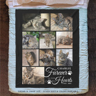 Cat Memorial FUREVER I VÅRA HJÄRTAT 9 Fotokollage Fleecefilt