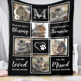 Cat Memorial Gift Pet Loss Dikt 6 Fotokollage Fleecefilt