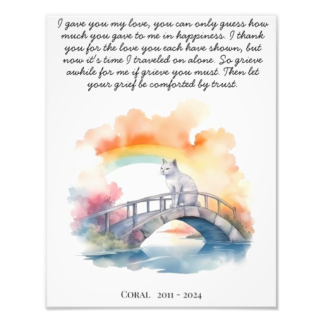 Cat Memorial Gift Pet Loss Sympathy Dikt Fototryck (Framsidan)
