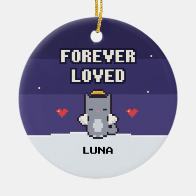 Cat Memorial Ornament Forever Loved Pixel Art (Framsidan)