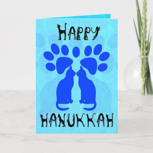 Cat Menorah Chanukah-kort Helgkort (Framsida)