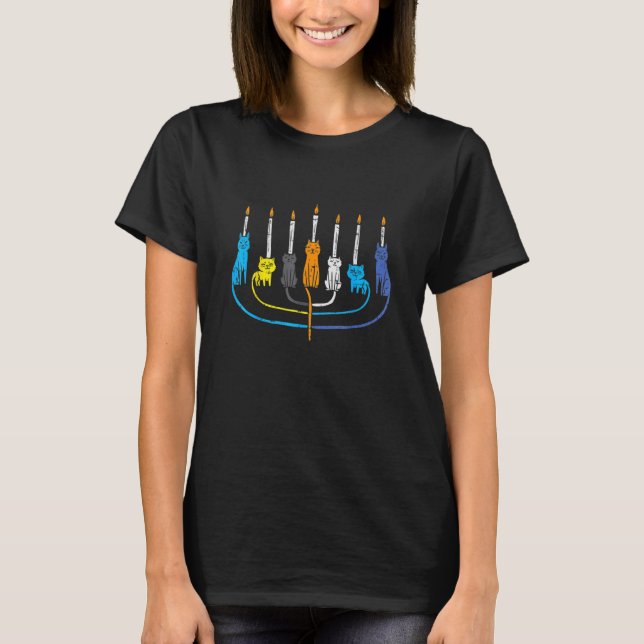 Cat Menorah Cute Jewish Kitten Hanukkah Chanukah P T Shirt (Framsida)