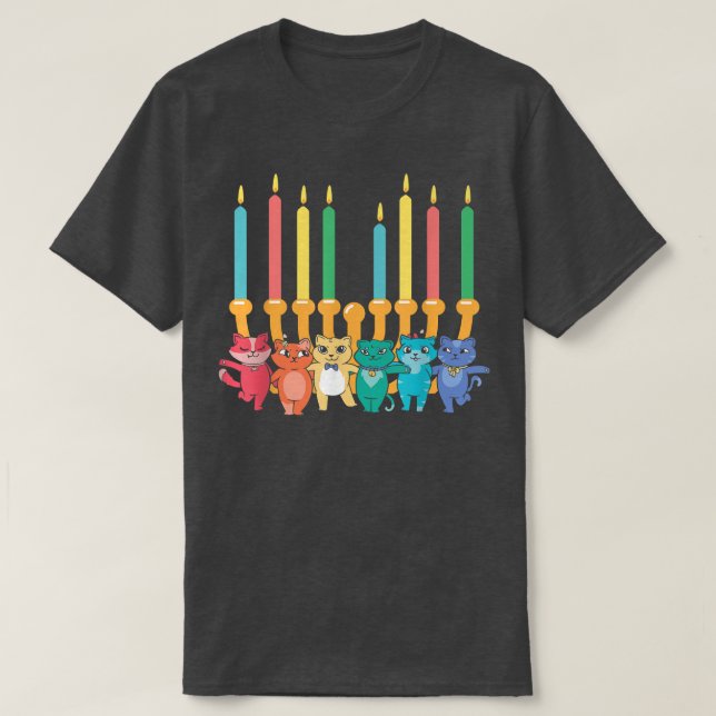 Cat Menorah Hanukkah Chanukah Pajama Costume for J T Shirt (Design framsida)