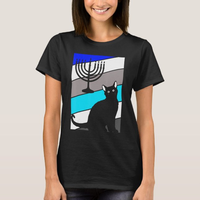 Cat Menorah Hanukkah Cute Kitten Chanukah Jewish H T Shirt (Framsida)