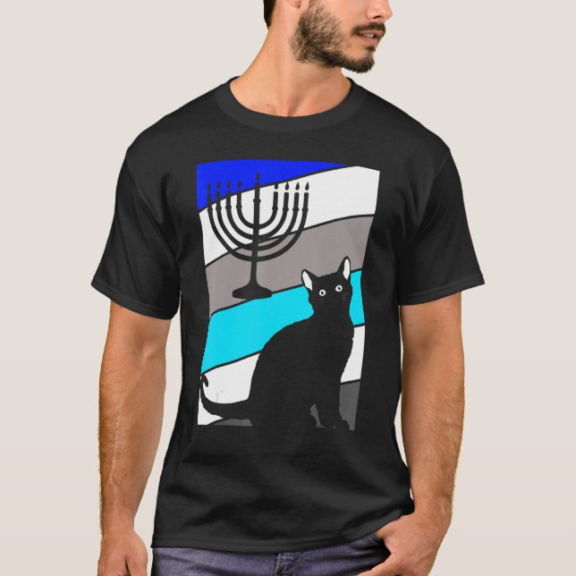 Cat Menorah Hanukkah Cute Kitten Chanukah Jewish H T Shirt (Framsida)