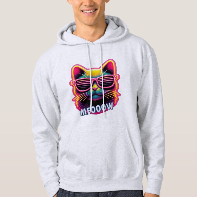 Cat Meow with sunglasses T-Shirt Hoodie (Framsida)