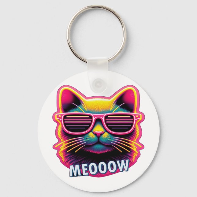 Cat Meow with sunglasses T-Shirt Nyckelring (Framsida)