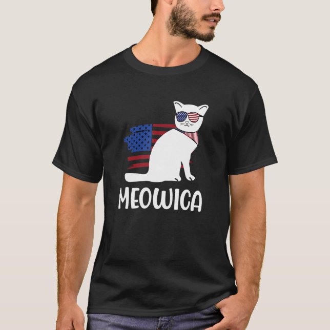 Cat Meowica 4th of July Boys Girls Men  cat T Shirt (Framsida)